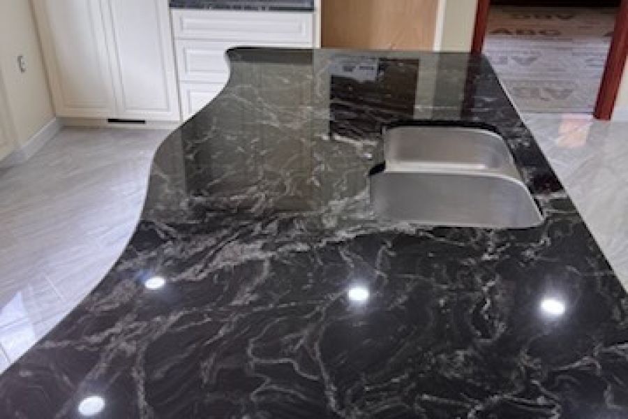 Granite island with curved edge